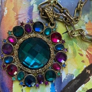 VINTAGE Necklace with Jewel Tone Pendant